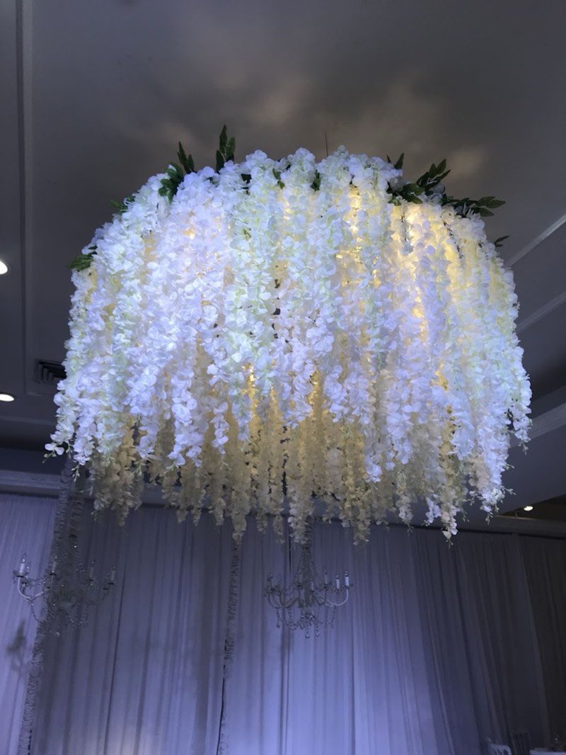Hanging wisteria greenery installation